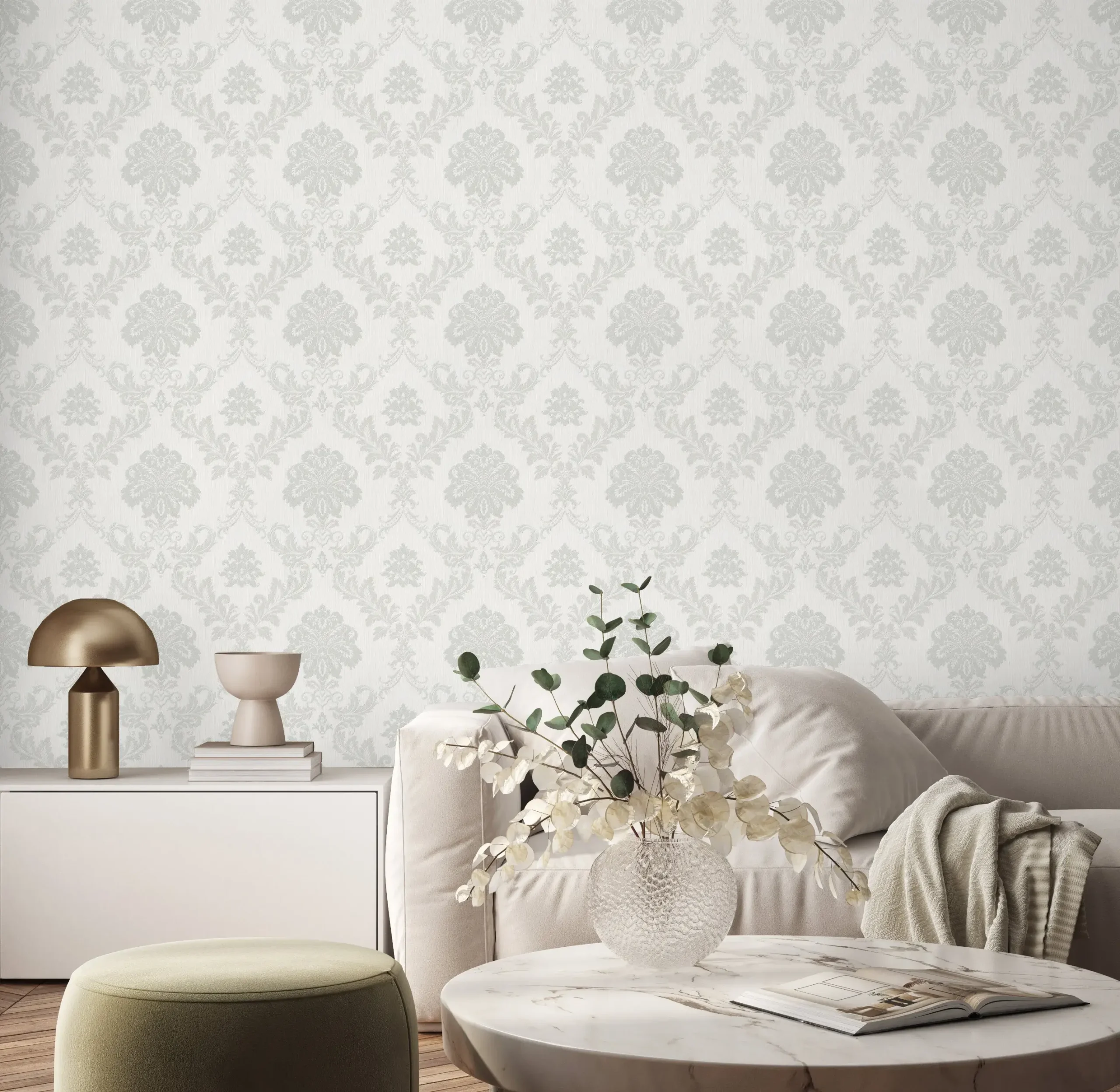White Embossed Wallpaper – Natural Charm (24206-1)